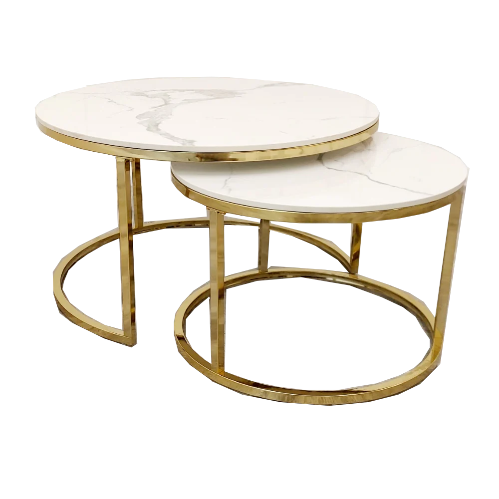 Lunara Halo Nesting Tables – Polar White Stone (Set of 2)