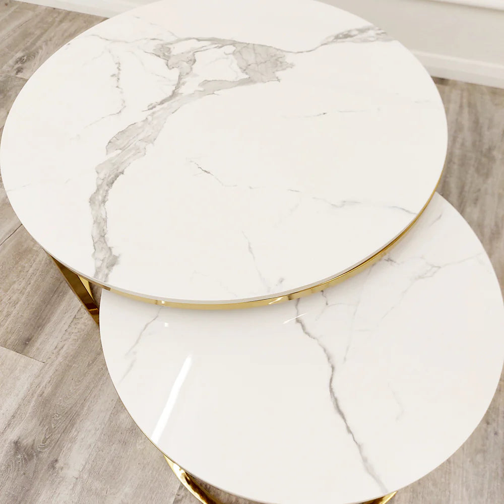 Lunara Halo Nesting Tables – Polar White Stone (Set of 2)
