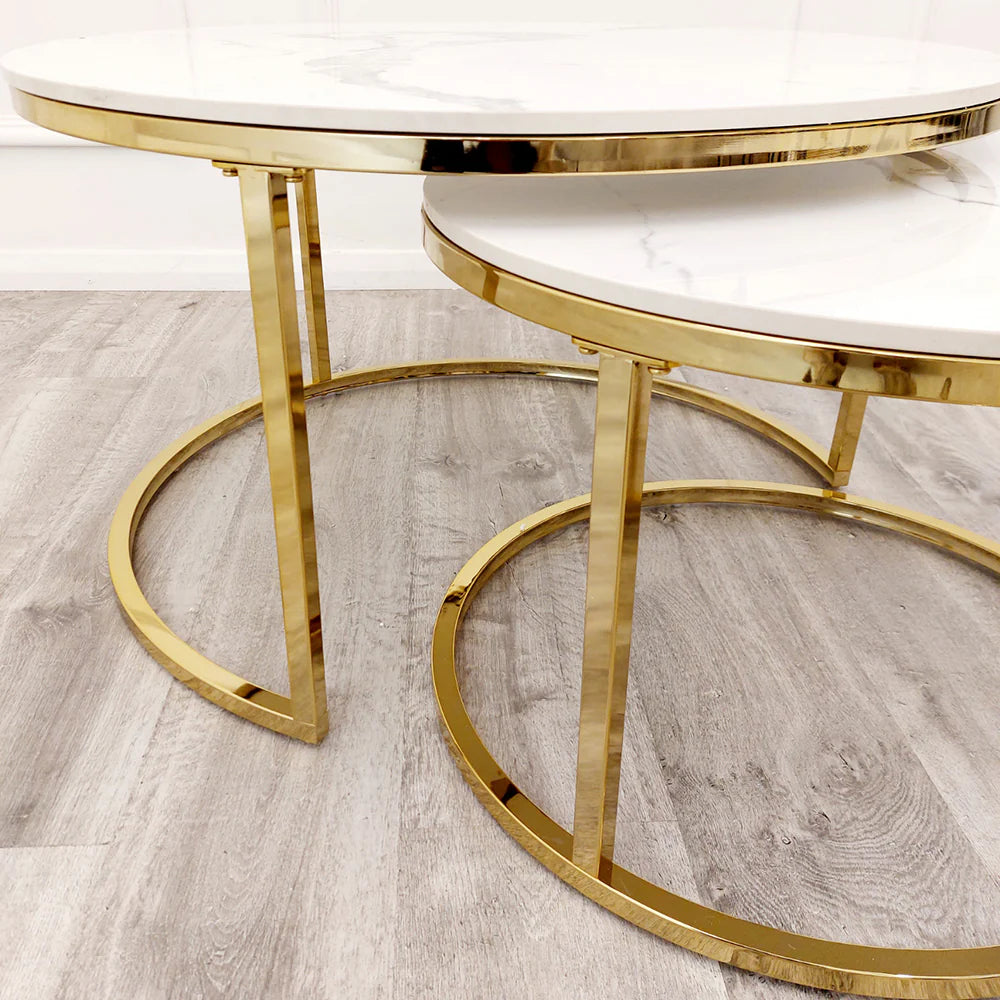 Lunara Halo Nesting Tables – Polar White Stone (Set of 2)