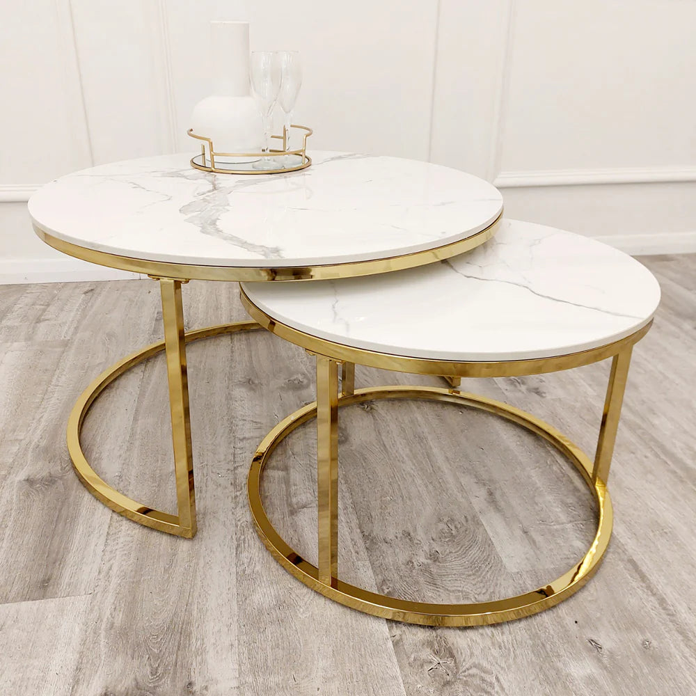 Lunara Halo Nesting Tables – Polar White Stone (Set of 2)